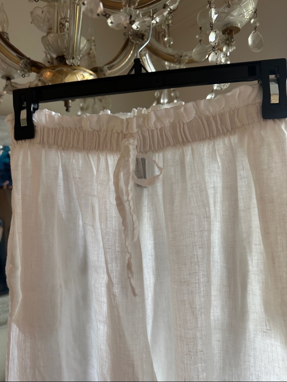 Women’s White Linen Elastic Waist Flowy Pants - Picture 2 of 7
